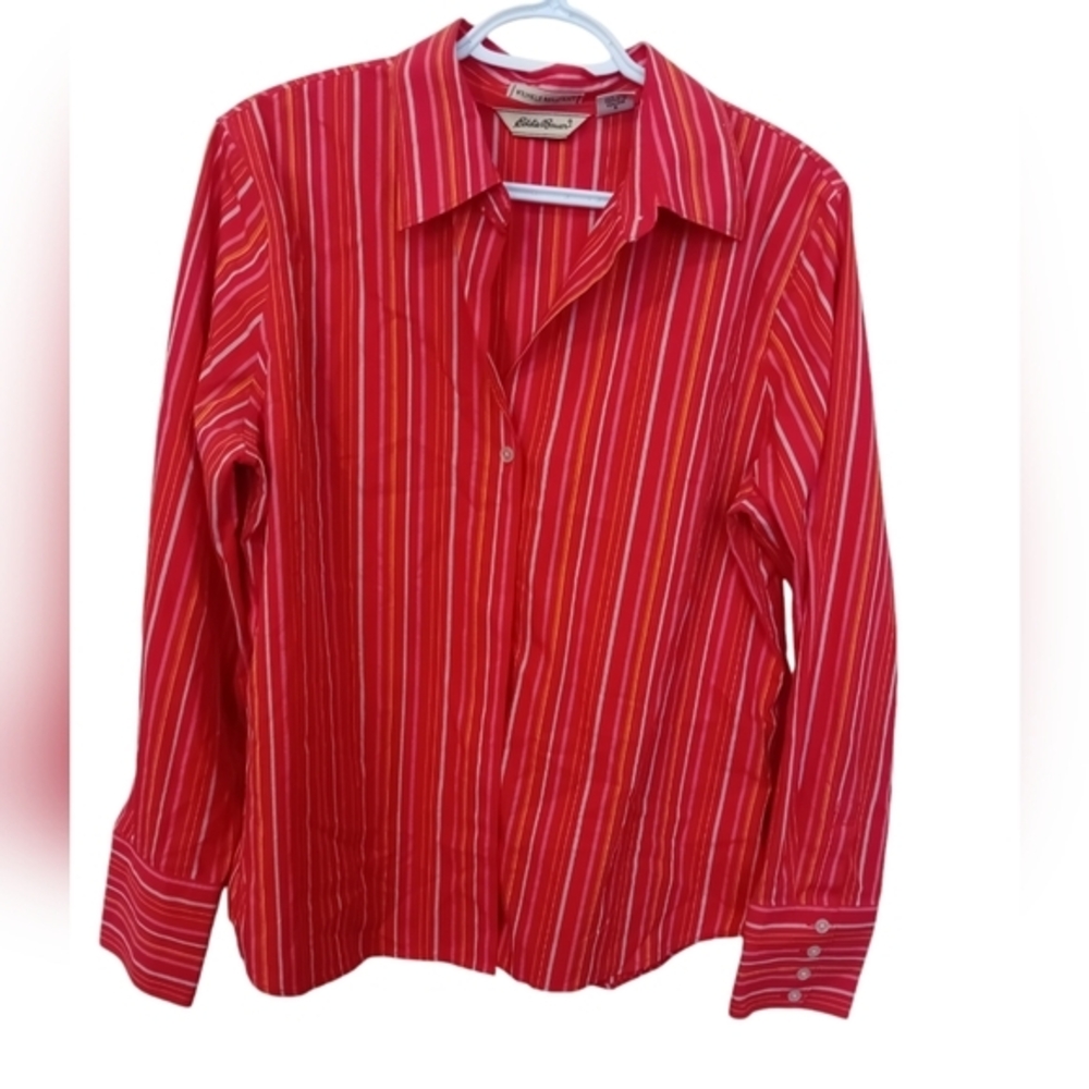 Men's Semi Formal Eddie Bauer Stripes Button Up Shirt Wrinkle Resistant‎ Size L